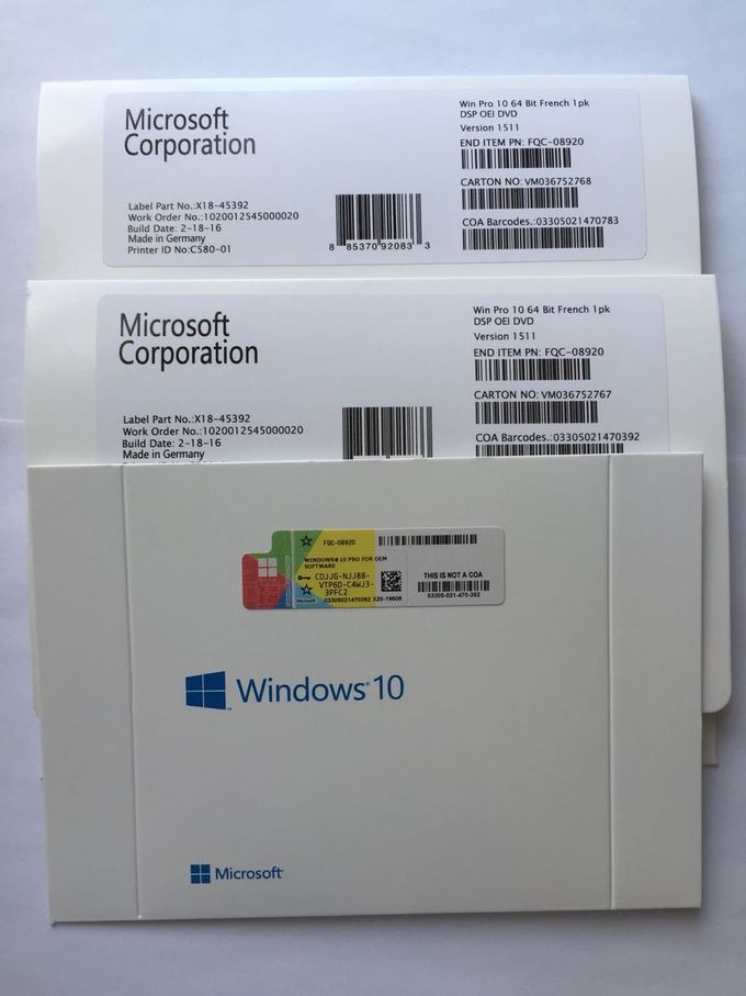 MS Windows 10 Berufs- Soem-Schlüssel, Franzose-Version Windows 10 Pro-64 Bit-DVD