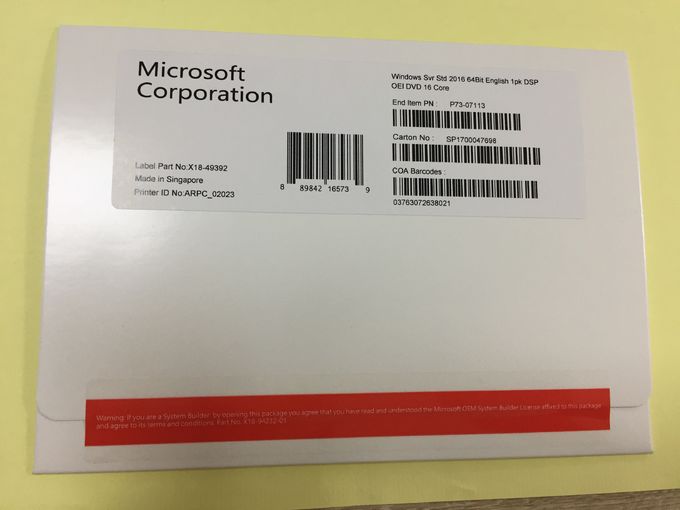 Des Microsoft Windows-Server-2016 Standard-64 des Bit-DVD Kern Soem-Satz-16 für Computer